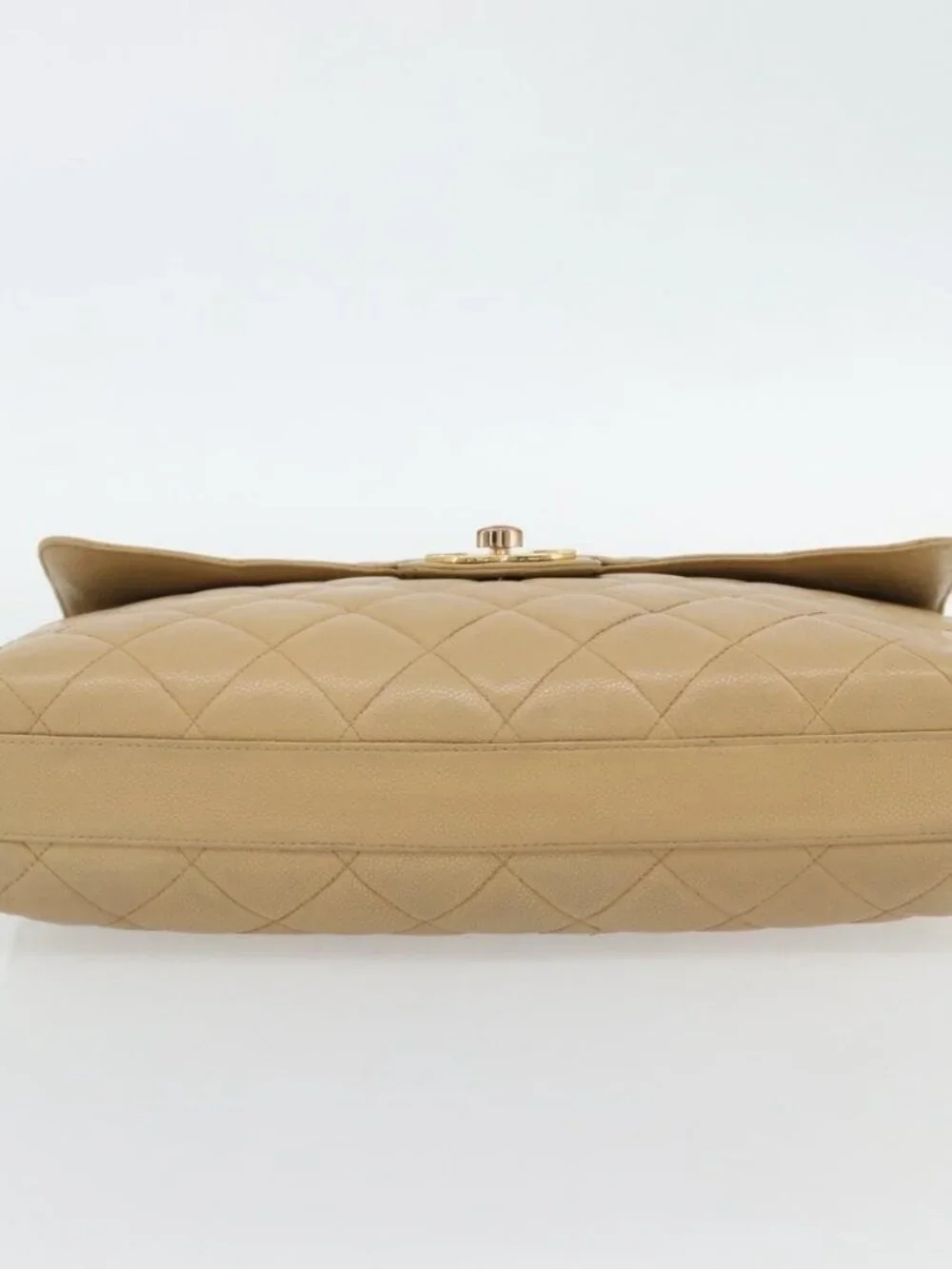 CHANEL Matelasse Business Bag Grained Calf Skin Beige Gold CC Auth bs35346